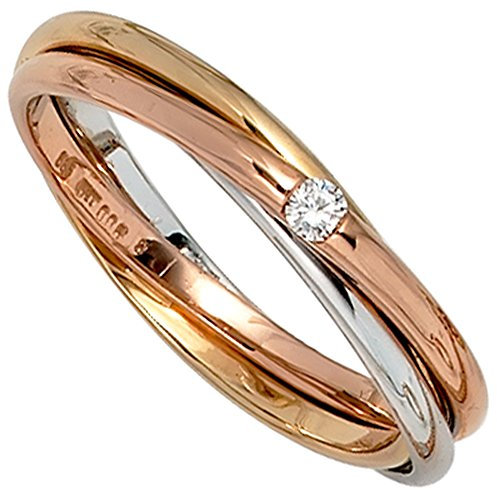 Jobo Damen-Ring Wickelring verschlungen aus 14 Karat 585 Gold Tricolor mit Diamant Größe 54