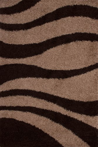 Lalee 347186655 Designer Hochflor Shaggy Teppich Weich Muster Wellen Größe 80 x 150 cm, beige/braun/Silber
