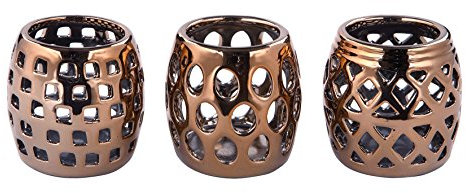 Fink - Teelichthalter, Kerzenhalter, Windlicht- NADOR - Keramik - 3er Set - Rosegold - 7 x 7 cm