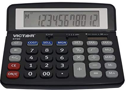 Victor 9700 12-Digit Standard Function Business Calculator, Battery and Solar Hybrid Powered Tilt LCD Display, Great for Home and Office Use, Black