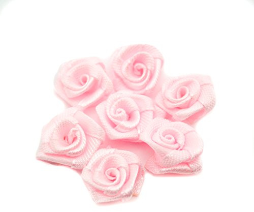 HAND Made Small Ribbon Rose Flower Sew On Trims 15 mm, Embellishments Pack of 50 Baby Pink