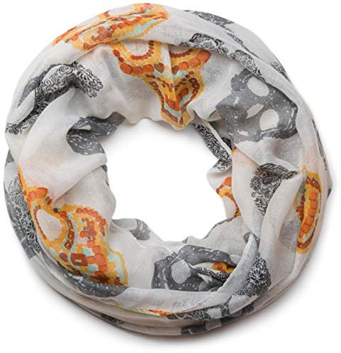 styleBREAKER Loop Schlauchschal im Mexico Style mit Totenkopf Skull Muster, Schal, Tuch, Damen 01018055, Farbe:Weiß