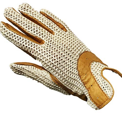 Ovation Ladies Horseshoe Crochet Back Gloves with Leather Palm, Tan, Large (7.5)