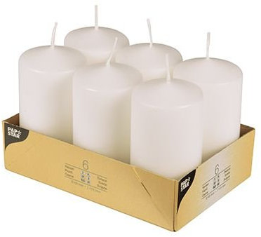 PAPSTAR 6 Stumpenkerzen Ø 60 mm 115 mm Weiss Blockkerzen Brenndauer: ca. 24 Stunden