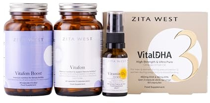 Zita West IVF Nutritional Support Pack for Women Going Through IVF Including Vital DHA,Vitamin D3 Spray, Vitafem, One Months Supply, Three Months Supply of Vitamin D