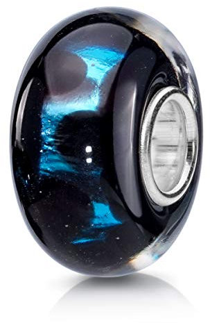 Materia objetos de cristal de murano beads Glitter colgante negro azulado - Plata 925 cuentas de cristal para Beads Pulsera #1484