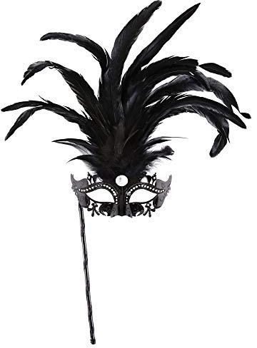 Widmann 04708 - Augenmaske Marquise mit Stab, Schwarz, Strass, Edelstein und Federn, Kostümzubehör, Accessoire, Venezianisch, Karneval, Mottoparty
