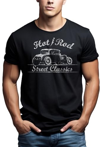 MAKAYA Rockabilly T-Shirt mit Aufdruck Hot Rod Schwarz Männer S-XXXL