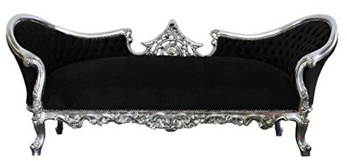 Casa Padrino Barock Sofa Vampire Schwarz/Silber - Limited Edition - Lounge Couch