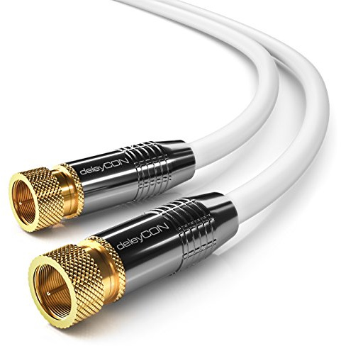 deleyCON 12,5m SAT Antennenkabel Satellitenkabel Koaxialkabel für DVB-S/S2 4K Ultra-HD FULL-HD 1080p HDTV - 2x F-Stecker Metallstecker - Weiß