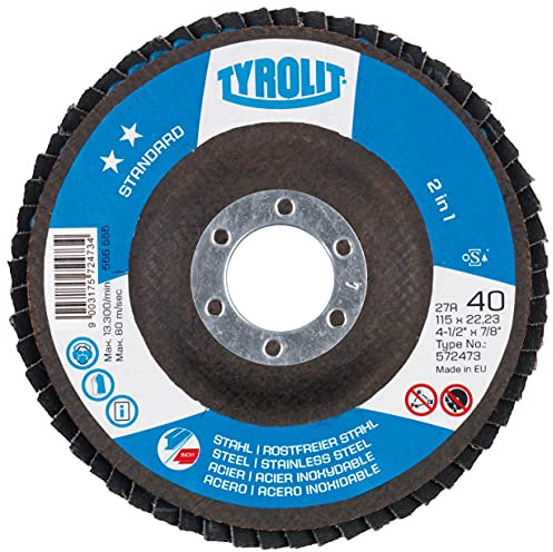 TYROLIT 572473 2-in-1 Flap Disc for Stainless Steel for Angle Grinders -- 115 x 22.23 mm / 40 Grit (Pack of 10)