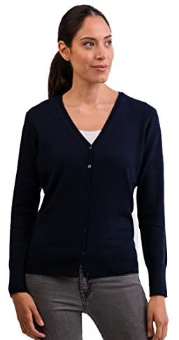 CASH-MERE.CH 100% Kaschmir Damen Pullover Cardigan V-Ausschnitt | Strickjacke V-Ausschnitt 2-fädig (Blau/Marine, M)