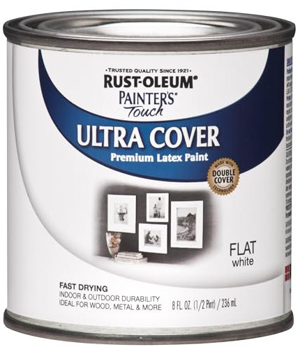 Rust-Oleum 1990730 Painter's Touch Latex Paint, Half Pint, Flat White, 8 Fl Oz (Pack of 1)