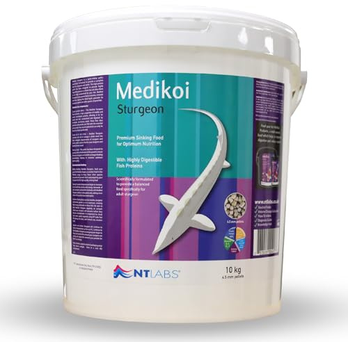 NT Labs Medikoi Sturgeon Multi-Season Adult 4.5mm Pellets (10kg) | Fast-sinking sturgeon feed utilises highly digestible proteins for year round feeding to maximise nutrient uptake.