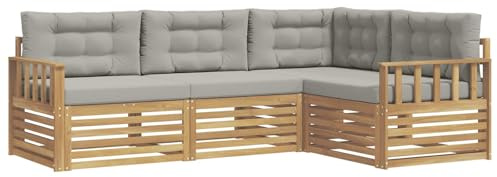 vidaXL Outdoor-Sofagarnitur 5 pcs Weiß und Hellgrau Polyester, Patio Lounge, modernes Outdoor-Sofa, wetterbeständige Eckbank, robuster Gartenmöbel, Bequeme Terrassenbestuhlung