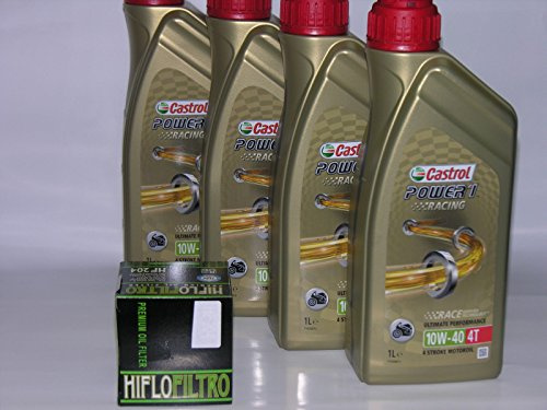 Castrol Bundle Lot comprenant 4 l d'huile Castrol Power 1 Racing 10 W40 et 1 filtre à huile pour moto 4T