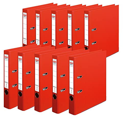 herlitz Ordner A4 maX.file protect +, A4, 5 cm Rückenbreite, Rot, Kunststoffbeschichtung, Einsteckrückenschild, Kantenschutz innen und außen, 10 Stück