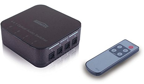 Switch Audio Toslink - Marmitek Connect TS41 - Audio Optical - 4 IN / 1 Out - S/PDIF - Frecuencia de Muestreo de 192 kHz - Dolby Digital - DTS - Interruptor Para Cable de Fibra Óptica - Control Remoto