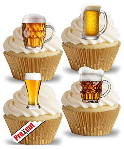 Anglesit Pre-Cut Beer Glasses Pint Lager Ale Edible Wafer/Rice Paper Cupcake Cake Dessert Toppers Birthday Party Father's Day Decorations