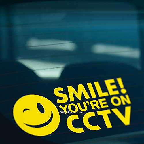 HastingsDesigner SMILE YOU ARE ON CCTV Camera Car Van Window or Shop Security Vinyl Decal Sticker (Yellow)