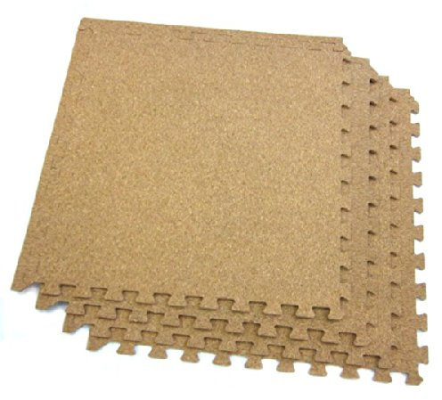 Easimat Cork Interlocking Floor Tiles with EVA Foam Base, 16 Square Feet Coverage, 8mm Thickness