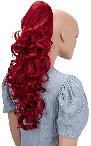 CAISHA 50cm Haarzopf Sarah Haarteil mit Butterflyklammer Pferdeschwanz Haarverlängerung Voluminös Gewellt Intensivrot H101