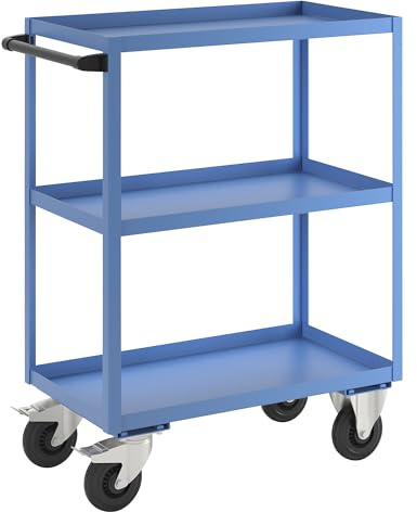 eurokraft pro | Montagehilfswagen | 3 Etagen, Tragfähigkeit 350 kg, Gesamthöhe 1215 mm, lichtblau