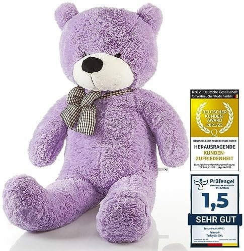 Feluna Riesen Teddybär XXL Kuschelbär 120 cm groß Plüschbär - Original Teddy Bär mit Schleife Lila