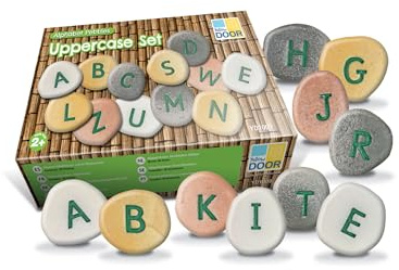 Yellow Door Uppercase Alphabet Pebbles | ABC Spelling Uppercase Letter Stones | Educational Toy for Kids Age 2 3 4 5 | Durable Outdoor Learning | Set of 26 | Phonics and CVC Words | Literacy | Words