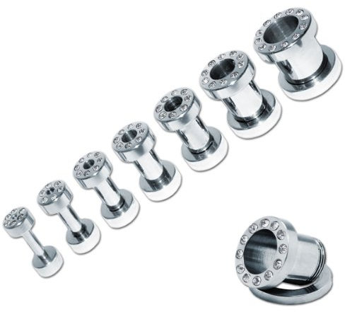 SoulCats Flesh Tunnel Straß Zirkonia Tunnels einzeln oder als Set, Größe: 2 mm;Farbe: Silber