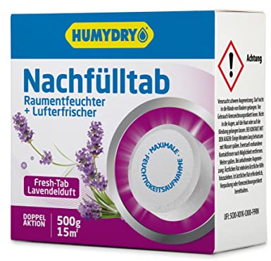 HUMYDRY- Nachfüllpack Tab 500g–Universelle Luftentfeuchter-Tablette–Absorbiert Feuchtigkeit und beseitigt Gerüche–für Räume bis zu 15 m² –erhältlich Lavendel–kompatibel mit Humydry Luftentfeuchtern
