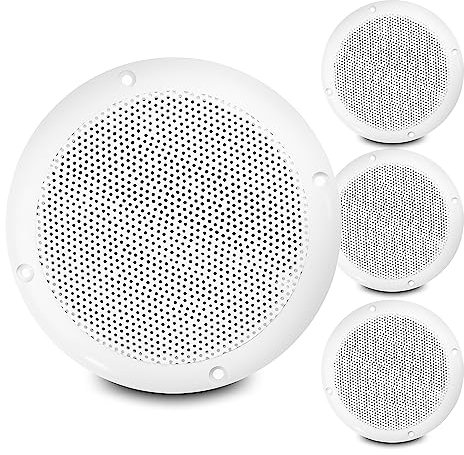 VONYX 4x 6.5 Inch White Waterproof Ceiling Speakers, IP44 Rated 200W Passive 2-Way Speaker Set for Bathroom, Garden, Boat, Wet Room Installations, Home & Commercial Audio Systems Pack of 4