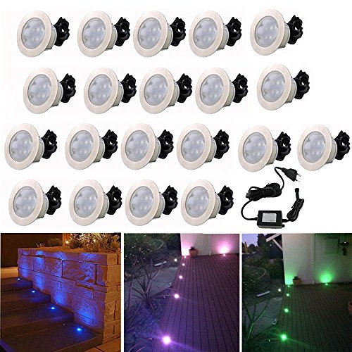 Treppen Bodeneinbaustrahler 20er Set, RGB Farbwechsel-LED Terrasse Licht IP67 Wasserdicht, Ø60mm Aussen Einbauleuchten, DC 12V 1W Für Küche Und Garten