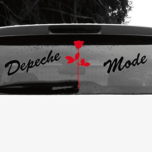 GreenIT Set Schreibschrift Schriftzug und Rose Aufkleber Tattoo die Cut car Decal Auto Heck Deko Folie Depeche Mode (schwarz-rot invers)