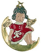 Zinnfigur Engel auf Mond