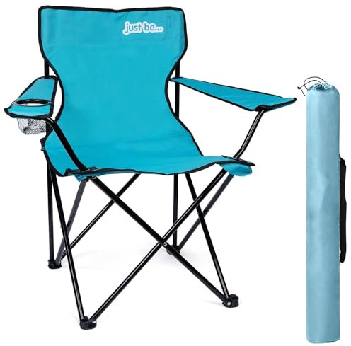 just be... Campingstuhl. Klappstuhl fürs Camping, Angelstuhl mit Armlehne und Getränkehalter in unterschiedlichen Farben - Hellblau