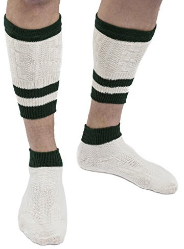 Herren Trachtensocken Loferl 2tlg - Wadenwärmer + Socken - Trachten Strümpfe Männer - Lederhosen Strick-Socken beige/gruen (39-42)
