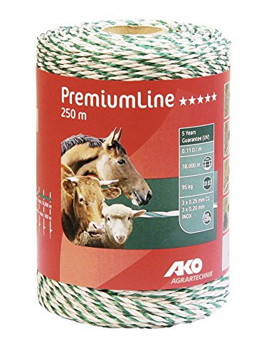 Kerbl 2 Stück 250 m Premium Weidezaunlitze Weiss-grün Elektrozaun Bruchlast 95 kg