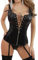 KUOSE Damen Burlesque Vollbrust Faux Leder Korsett Corsage Top Bustier Schwarz