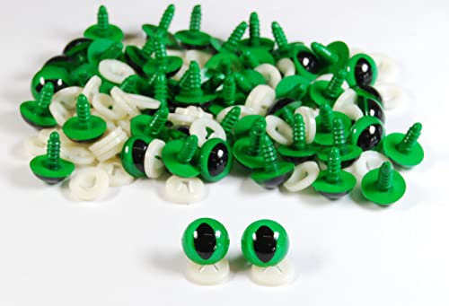 celloexpress 12mm Green Cats Eyes with Plastic Backs - Safety Eyes for Soft Toy Teddy Bear Animal Making (Pack of 25 Pairs)