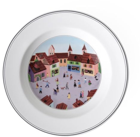 Villeroy & Boch Design Naif Assiette creuse Village, 21 cm, Porcelaine Premium, Blanc/Multicolore