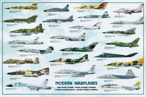 Educational - Bildung Flugzeuge - Modern Warplanes Bildungsposter Plakat Druck - Version in Englisch - Grösse 98x68 cm