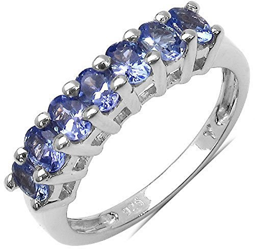 Schmuck-Schmidt-Edler Tansanit Ring-925 Sterling Silber Rhodiniert-1,19 Karat-Gr.60