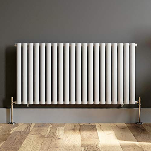 iBathUK Strata Horizontal Radiator, Single Oval Panel Radiators, 600x1200mm Slim Radiator for Bathroom,Kitchen,Living Room - White