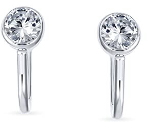 Minimalist Geometric Round Solitaire Bezel Cubic Zirconia CZ Screw back Clip On Stud Earrings For Women Sterling Silver