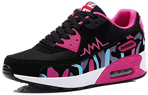 PADGENE Femme Baskets Mode Chaussures Sport Course Sneakers Fitness Gym athlétique Multisports Outdoor Casual,Noir Rose,37 EU