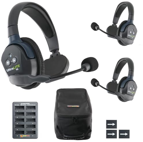 EARTEC UL3S UltraLITE Full Duplex Wireless Headset Communication for 3 Users - 3 Single Ear Headsets