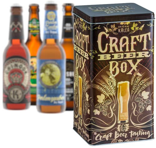 KALEA Bier-Box Metallbox mit 3D-Prägung 4 X 0.33 L Bierspezialitäten (Edition Craft Bier)