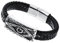 Cupimatch Herren Armband, geflochtenes Leder Armband mit Edelstahl Retro Freimaurer Design Armreif Kordelkette, Magnetische Schnalle, schwarz silber