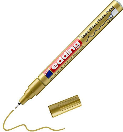 edding 780 Glanzlackmarker - gold - Packung mit 1 Lackmarker - extra-feine Rundspitze 0,8 mm - Lackstift für Glas, Stein, Holz, Kunststoff und Papier - wasserfest, stark deckend, sehr dünn